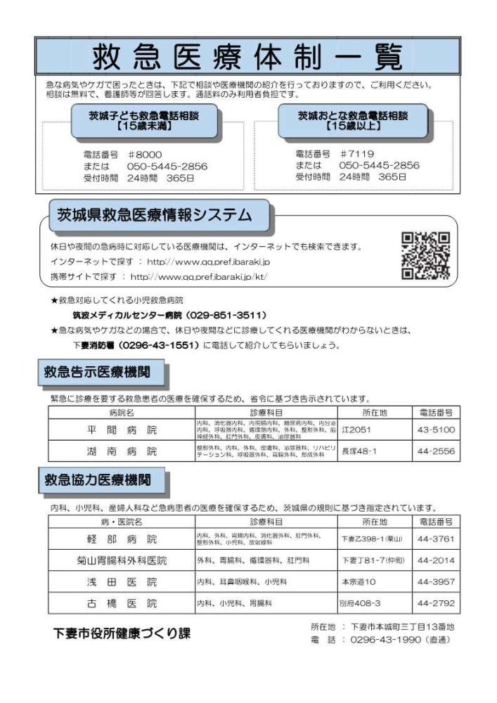 救急医療体制一覧