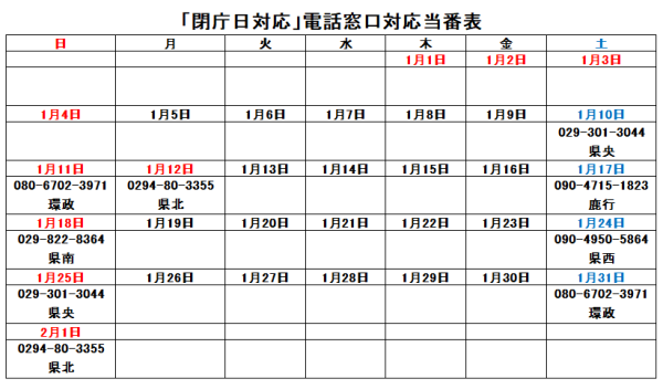 県年末年始対応